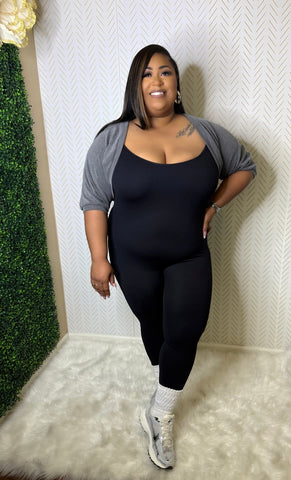 Never Played Jumpsuit {Charcoal Cardigan}